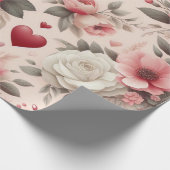 バラ、牡丹、ハート形 ラッピングペーパー (角)