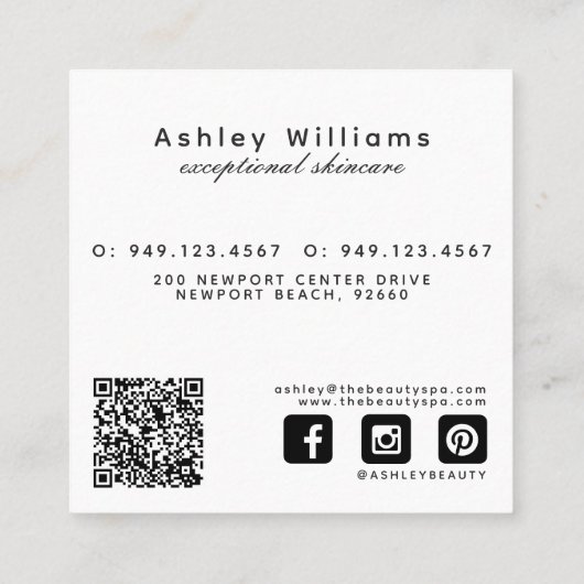 バラ&牡丹QRコードエレガントモダンフローラスクエア スクエア名刺 (裏面)