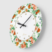 バラ(白カラフル)背景 ラージ壁時計 (傾斜)