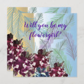 バラ、緑の葉 あなたは私のフラワーガールカードになりますか サンキューカード (正面/裏面)