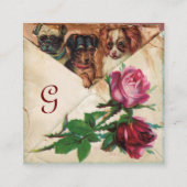 バラ,羊皮紙,モノグラムと3つのdggies スクエア名刺 (裏面)