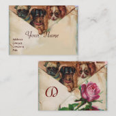 バラ，羊皮紙，モノグラムと3つのdggies 名刺 (正面/裏面)