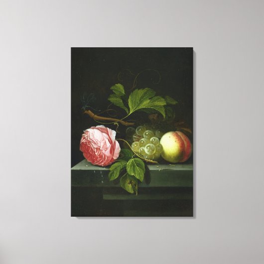 バラ・葡萄・桃を持つ静物詩 キャンバスプリント (正面)