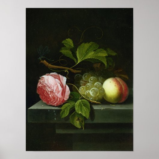 バラ・葡萄・桃を持つ静物詩 ポスター (正面)