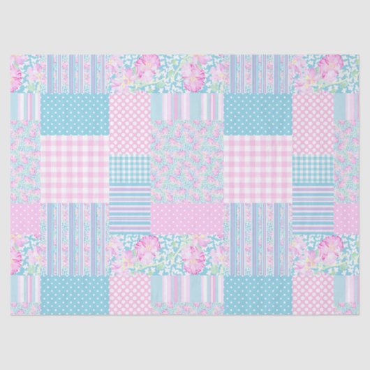 バラ、蝶フェイクなパッチワークのティッシュペーパー 薄葉紙 (正面)