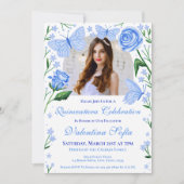 バラ+蝶ライトブルーキンセアニェラ写真 招待状 (正面)