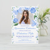 バラ+蝶ライトブルーキンセアニェラ写真 招待状 (スタンド正面)