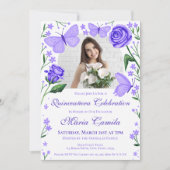 バラ+蝶薄紫キンセアニェラ写真 招待状 (正面)