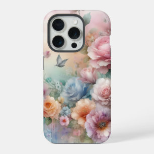バラ 蝶 ヴィンテージ パステルカラー iPhone 15 PROケース