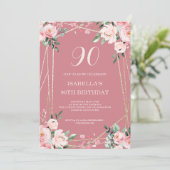 バラ |赤面ピンクフローラ90番目の誕生日招待状 招待状 (スタンド正面)