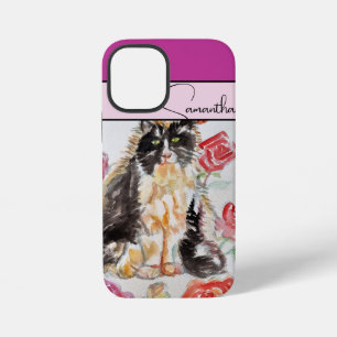 バラ 赤 ピンク 水彩 バラスーツ ネコ ねこ 猫 iPhone 12 MINIケース