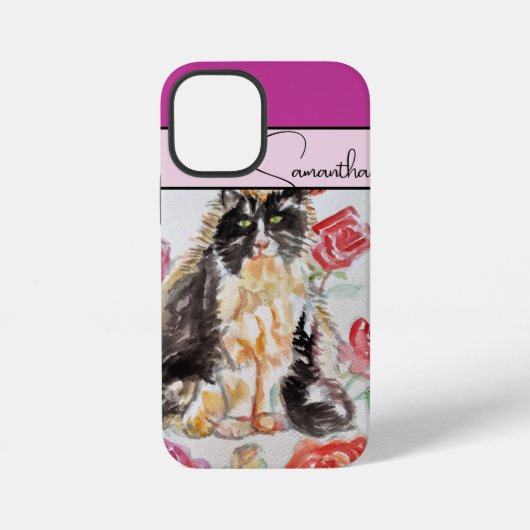 バラ 赤 ピンク 水彩 バラスーツ ネコ ねこ 猫 iPhoneケース (裏面)