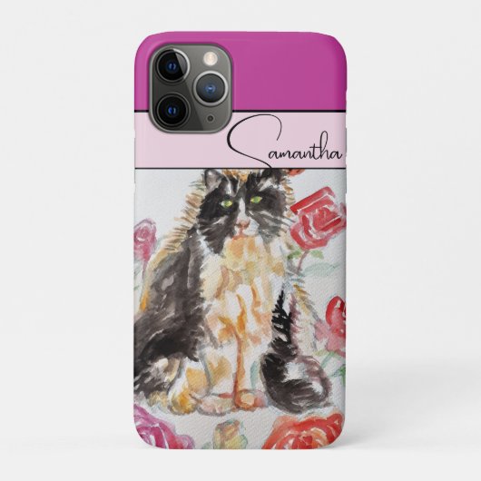 バラ 赤 ピンク 水彩 バラ タキシード 猫 ネコ Case-Mate iPhoneケース (裏)
