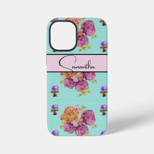 バラ 赤 ピンク 水彩 バラ 花 フラワー 携帯 iPhoneケース (裏面)