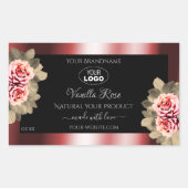 バラ 輝く赤 黒 商品ラベル ロゴ 長方形シール (正面)