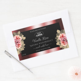 バラ 輝く赤 黒 商品ラベル ロゴ 長方形シール