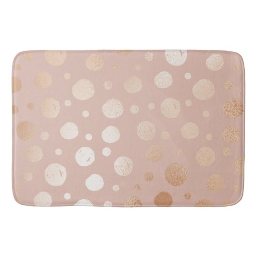 バラ-金ゴールドとベージュのドットのパターン バスマット (正面)