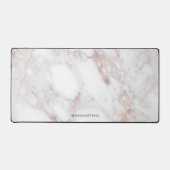 バラ-金ゴールドと白い大理石のテクスチャモノグラム デスクマット (正面)