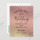 バラ&金ゴールドグリッター-セーブ・ザ・デート案内 案内ポストカード (正面/裏面)