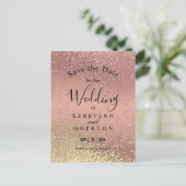 バラ&金ゴールドグリッター-セーブ・ザ・デート案内 案内ポストカード (スタンド正面)