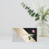 バラ&金ゴールドシザーモダン美容師 名刺 (スタンド正面)