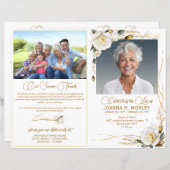 バラ&金ゴールドフローラ2写真葬儀プログラム (正面/裏面)