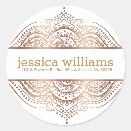 バラ-金ゴールドレースフローラペイズリー幾何デザイン ラウンドシール (正面)