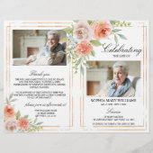 バラ・金ゴールド葬儀プログラム |サービスの順序 (正面)