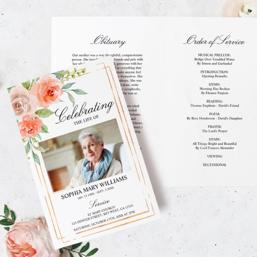 バラ・金ゴールド葬儀プログラム |サービスの順序