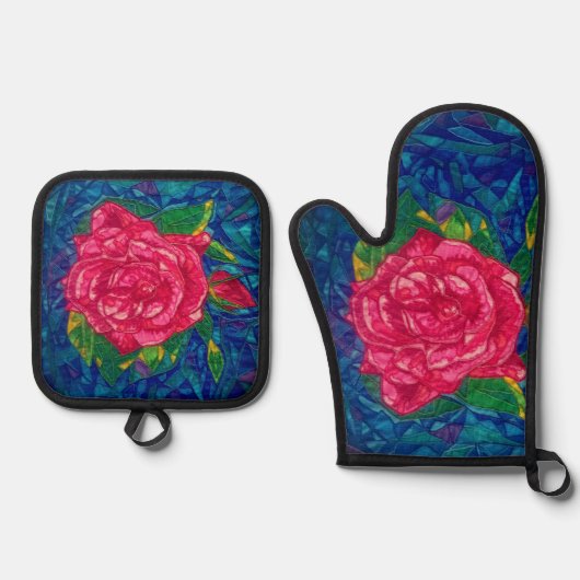 バラ 鍋つかみ&鍋敷きセット (正面)
