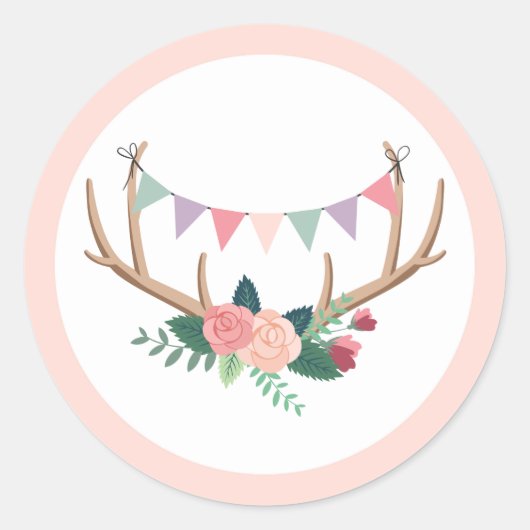 バラ〔雄ジカの〕枝角&パーティーバンティンガールズ誕生日 ラウンドシール (正面)