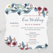 バラ、黄色、青の水色フローラ私たちの結婚の 招待状 (正面/裏面)