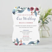 バラ、黄色、青の水色フローラ私たちの結婚の 招待状 (スタンド正面)