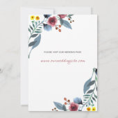 バラ、黄、青のフローラ日付の保存 招待状 (裏面)