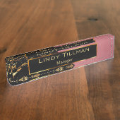 バラ、黒と金ゴールド大理石 デスクネームプレート (側面)