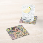 バラ(4つの花)、アルフォンスミュシャ スクエアペーパーコースター (インサイチュ)