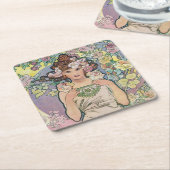 バラ(4つの花)、アルフォンスミュシャ スクエアペーパーコースター (アングル)