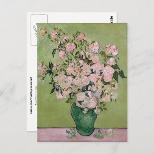 バラ(F682)のゴッホのピンクのファインアート ポストカード (正面/裏面)