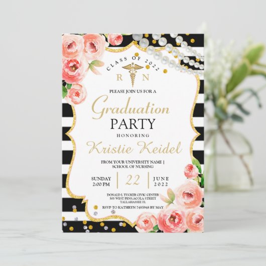 バラ&Perl看護学校卒業招待状 招待状 (スタンド正面)