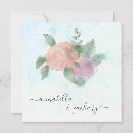 *~*バラ+ RSVP QR金ゴールドグリッター- AR結婚12s 招待状 (正面)