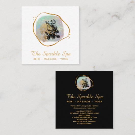 *~*バラOpal金ゴールドグリッターフレームフローラ スクエア名刺 (正面/裏面)