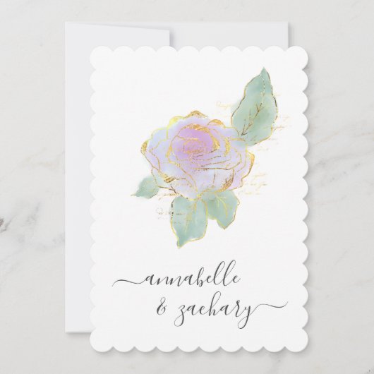 *~*バラQRシンプル金ゴールドRSVP AR12結婚のInvitati 招待状 (正面)