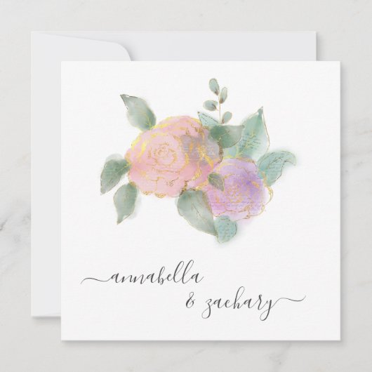 *~*バラQR RSVP金ゴールドグリッター- AR12 結婚s Invi 招待状 (正面)