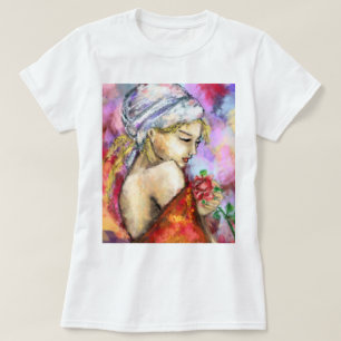 バラTシャツのレディ絵画ー Tシャツ