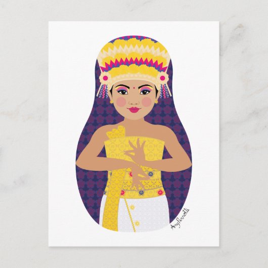 バリのダンサーのマトリョシカ葉書 ポストカード (正面)
