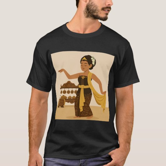 「バリのダンサーイラストレーション Tシャツ (正面)