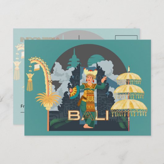 バリの女の子のダンサーのはがき シーズンポストカード (正面/裏面)