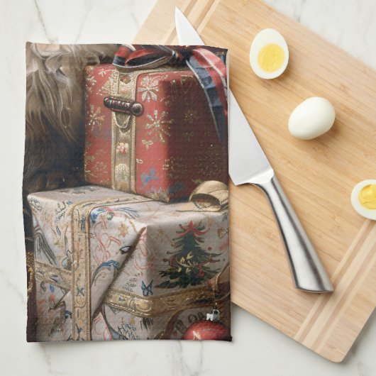 バリの子猫クリスマスキャットポートレートアート キッチンタオル (四つ折り)