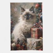 バリの子猫クリスマスキャットポートレートアート キッチンタオル (縦)