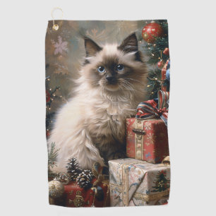 バリの子猫クリスマスキャットポートレートアート ゴルフタオル